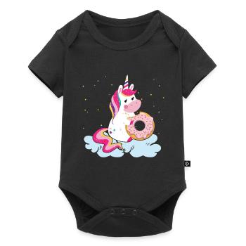 Little unicorn gleefully eats a donut - Baby Premium short-sleeve bodysuit - black - Front