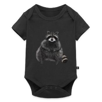Sitzender entspannter Waschbär - Baby Premium Kurzarmbody - Schwarz - Vorne