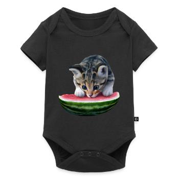 Chat et pastèque - Body à manches courtes Premium Bébé - noir - Devant