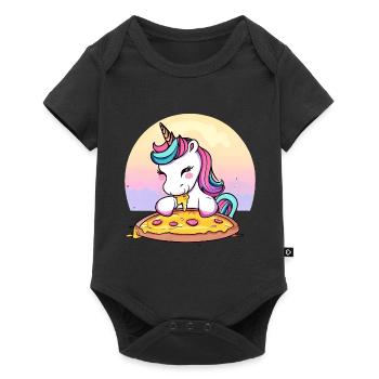 Licorne mangeant une pizza au coucher du soleil - Body à manches courtes Premium Bébé - noir - Devant