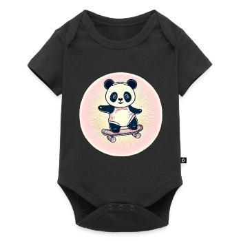 Skateboard panda in sunset - Baby Premium short-sleeve bodysuit - black - Front