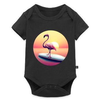 Surfing flamingo in sunset - Baby Premium short-sleeve bodysuit - black - Front