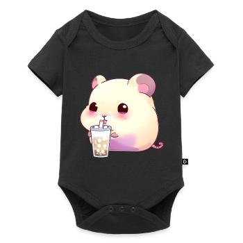 Hamster Kawaii avec thé à bulles - Body à manches courtes Premium Bébé - noir - Devant