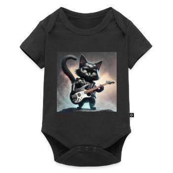 Rocker Guitar Glitter Cat: Cute & Rebellious - Baby Premium short-sleeve bodysuit - black - Front