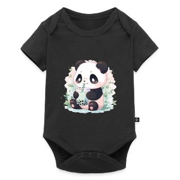 Kawaii panda bubble tea boba tea - Baby Premium Kurzarmbody - Schwarz - Vorne