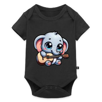 Elefant Gitarre spielen Jumbo Melodien Baby Te - Baby Premium Kurzarmbody - Schwarz - Vorne