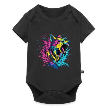 Wolf Wolfskopf Raubtier Wald Natur Wildnis Bunt - Baby Premium Kurzarmbody - Schwarz - Vorne