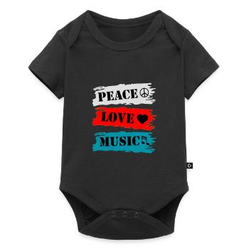 Musik Peace Love Geschenk für Musikliebhaber - Baby Premium Kurzarmbody - Schwarz - Vorne