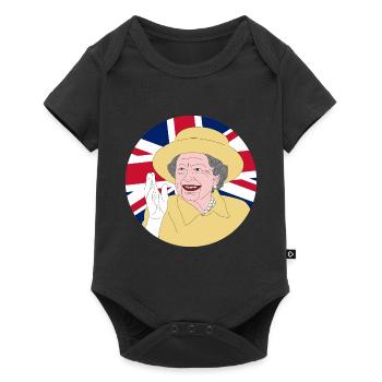 Queen Elizabeth II with British flag - Baby Premium short-sleeve bodysuit - black - Front