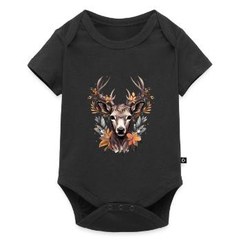 Cerf aux bois décorés - Body à manches courtes Premium Bébé - noir - Devant