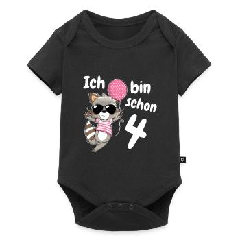 4. Geburtstag Mädchen Süßer Waschbär Vier 4 Jahre - Baby Premium Kurzarmbody - Schwarz - Vorne