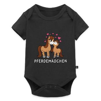 Pferdemädchen Süße Comic Pferde Mädchen Herzen - Baby Premium Kurzarmbody - Schwarz - Vorne