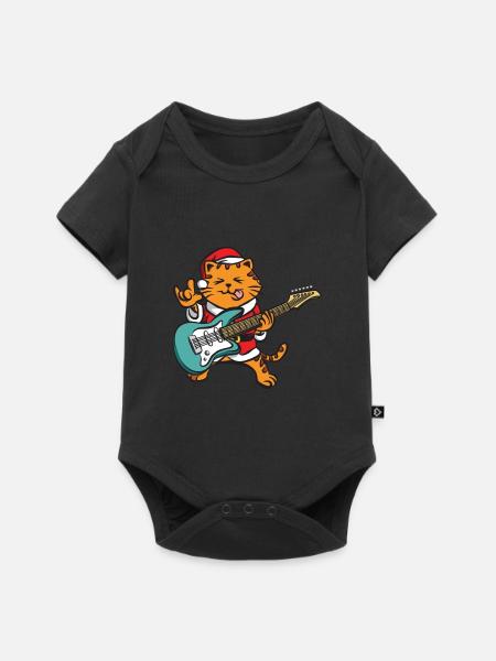 Guitariste Guitare Comic Cat Noël - Body à manches courtes Premium Bébé - noir