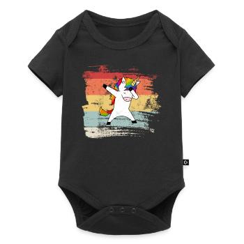 Einhorn Vintage Einhorn Regenbogen Dab Dabben - Baby Premium Kurzarmbody - Schwarz - Vorne