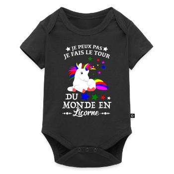 Unicorn Shirt - I go around the world Gift - Baby Premium short-sleeve bodysuit - black - Front
