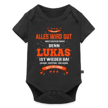 Alles wird gut denn Lukas ist da! Cooles T-Shirt - Baby Premium Kurzarmbody - Schwarz - Vorne