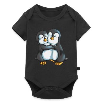 Deux manchots empereurs câlins de Nouvelle-Zélande - Body à manches courtes Premium Bébé - noir - Devant