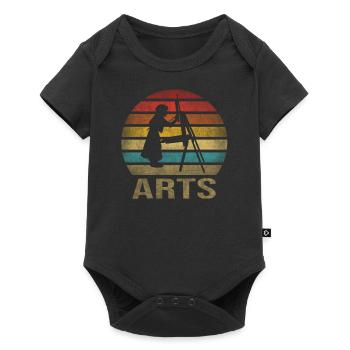 Peinture Petite Fille à l’intérieur Arts Rétro Coucher de Soleil - Body à manches courtes Premium Bébé - noir - Devant