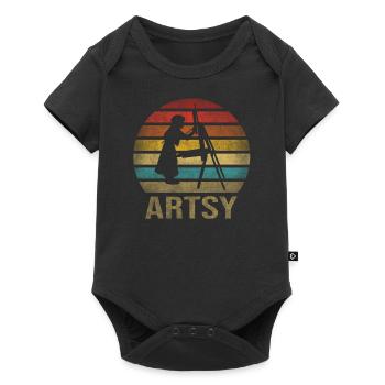 Peinture Petite Fille à l’intérieur Arts Rétro Coucher de Soleil - Body à manches courtes Premium Bébé - noir - Devant