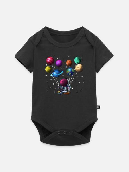 Sonnensystem Astronaut mit Planeten als Ballons - Baby Premium Kurzarmbody - Schwarz