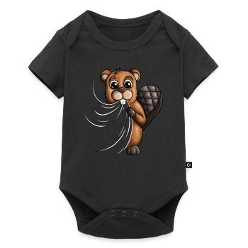 Biberdamm Biber Fan Biber knappert dein Shirt an - Baby Premium Kurzarmbody - Schwarz - Vorne