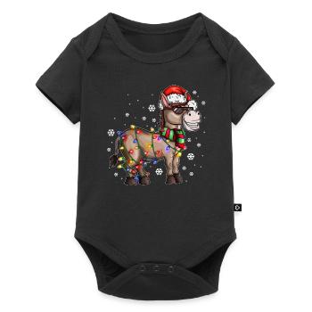 Christmas Esel mit Weihnachtsmütze im Schnee - Baby Premium Kurzarmbody - Schwarz - Vorne