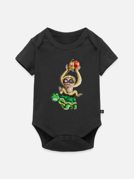 Schildkröte trägt Faultier und Schnecke Urlaub - Baby Premium Kurzarmbody - Schwarz