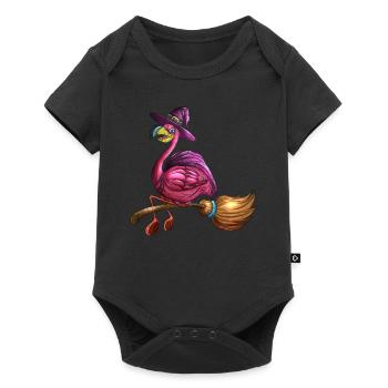 Pink Witches Flamingo Halloween Bird Broom Costume - Baby Premium short-sleeve bodysuit - black - Front