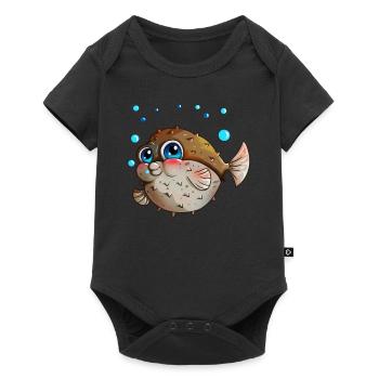 Kugelfisch mit Luftblasen Angler Kinder Geschenk - Baby Premium Kurzarmbody - Schwarz - Vorne