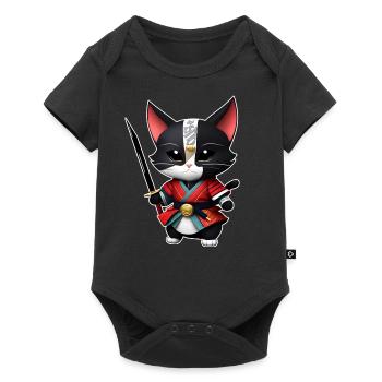 Cute samurai cat with katana sword - Baby Premium short-sleeve bodysuit - black - Front
