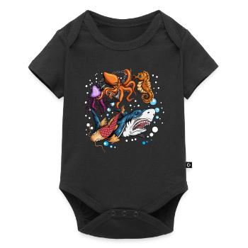 Conception De Poissons, Créature Marine, Poisson, Requin, Méduse, Poulpe - Body à manches courtes Premium Bébé - noir - Devant