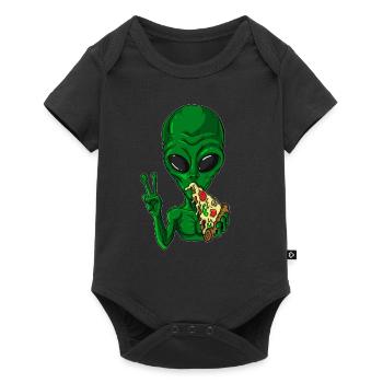 Green alien alien loves pizza lover - Baby Premium short-sleeve bodysuit - black - Front
