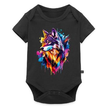 Wolf Wolfskopf Raubtier Wald Natur Wildnis Bunt - Baby Premium Kurzarmbody - Schwarz - Vorne