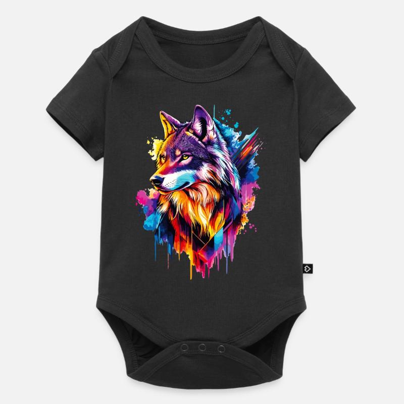 Loup Tête de loup Prédateur Forêt Nature sauvage Coloré - Body à manches courtes Premium Bébé - noir