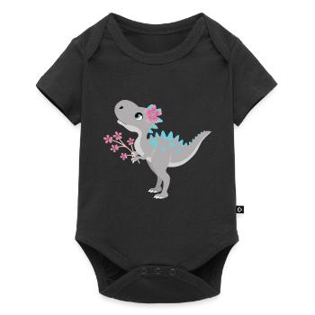 Dino Dinosaur T-Rex Girl Flower Bouquet - Baby Premium short-sleeve bodysuit - black - Front