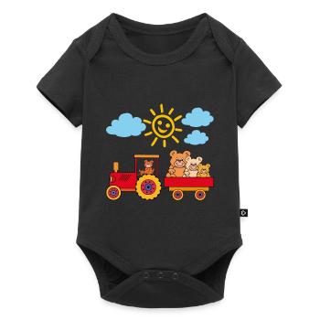 Teddy bears drive tractor with trailer - Baby Premium short-sleeve bodysuit - black - Front