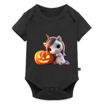 Cute unicorn leaning on pumpkin halloween - Baby Premium short-sleeve bodysuit - black - Front