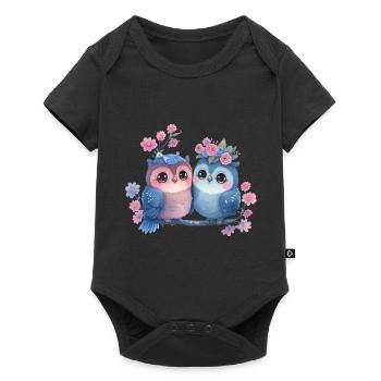 Eule Valentinstag Herz Liebe Geschenkidee - Baby Premium Kurzarmbody - Schwarz - Vorne