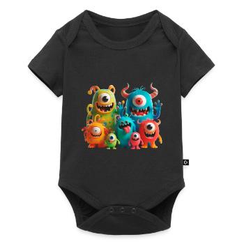 Colorful monster family having fun - Baby Premium short-sleeve bodysuit - black - Front