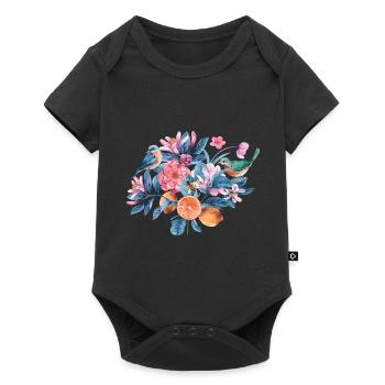 Colorful flowers and birds - Baby Premium short-sleeve bodysuit - black - Front