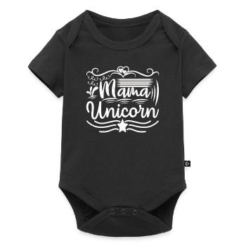 Mama Einhorn Unicorn - Baby Premium Kurzarmbody - Schwarz - Vorne