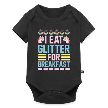 Ich esse Glitzer zum Frühstück Unicorn - Baby Premium Kurzarmbody - Schwarz - Vorne