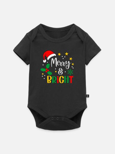 Fröhlich und hell Weihnachtszeit - Baby Premium Kurzarmbody - Schwarz