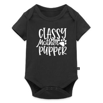Stilvolle Welpen Mutter - Baby Premium Kurzarmbody - Schwarz - Vorne