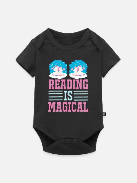 Einhorn Reading Is Magical - Baby Premium Kurzarmbody - Schwarz