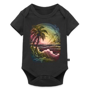 Soleil, Coucher de soleil, Mer, Palmiers, Vacances, Été - Body à manches courtes Premium Bébé - noir - Devant