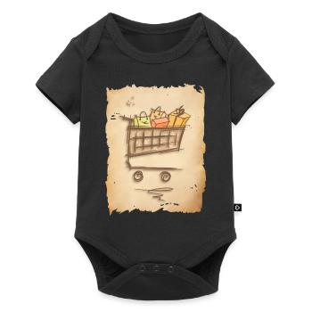 Einkaufswagen mit Geschenken Einkaufstüten - Baby Premium Kurzarmbody - Schwarz - Vorne