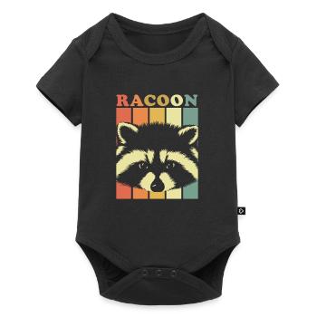 Raccoon Animals Nature Gift Forest Colorful Stripes - Baby Premium short-sleeve bodysuit - black - Front