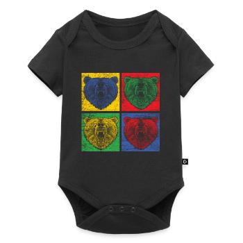 Bär Pop-Art Zoo Tierpark Raubtier Bunt Wald - Baby Premium Kurzarmbody - Schwarz - Vorne