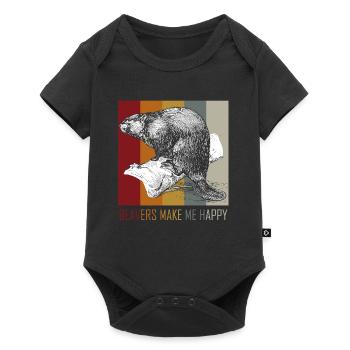 Biber machen mich glücklich Geschenk Idee Biber - Baby Premium Kurzarmbody - Schwarz - Vorne